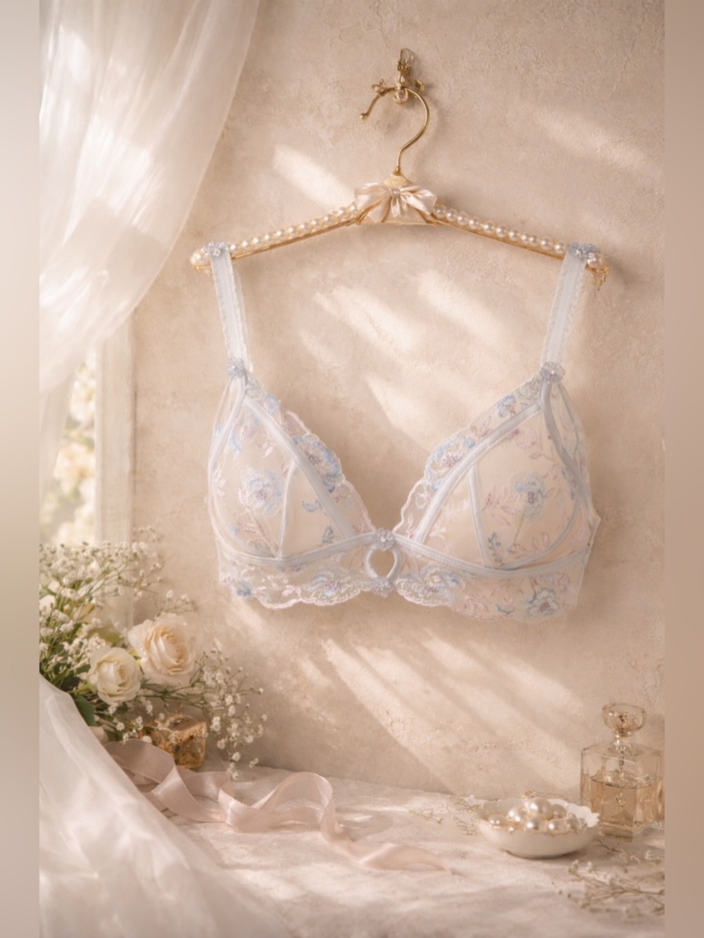 For Love & Lemons Sorbet Rose Bralette Blue Large NWT